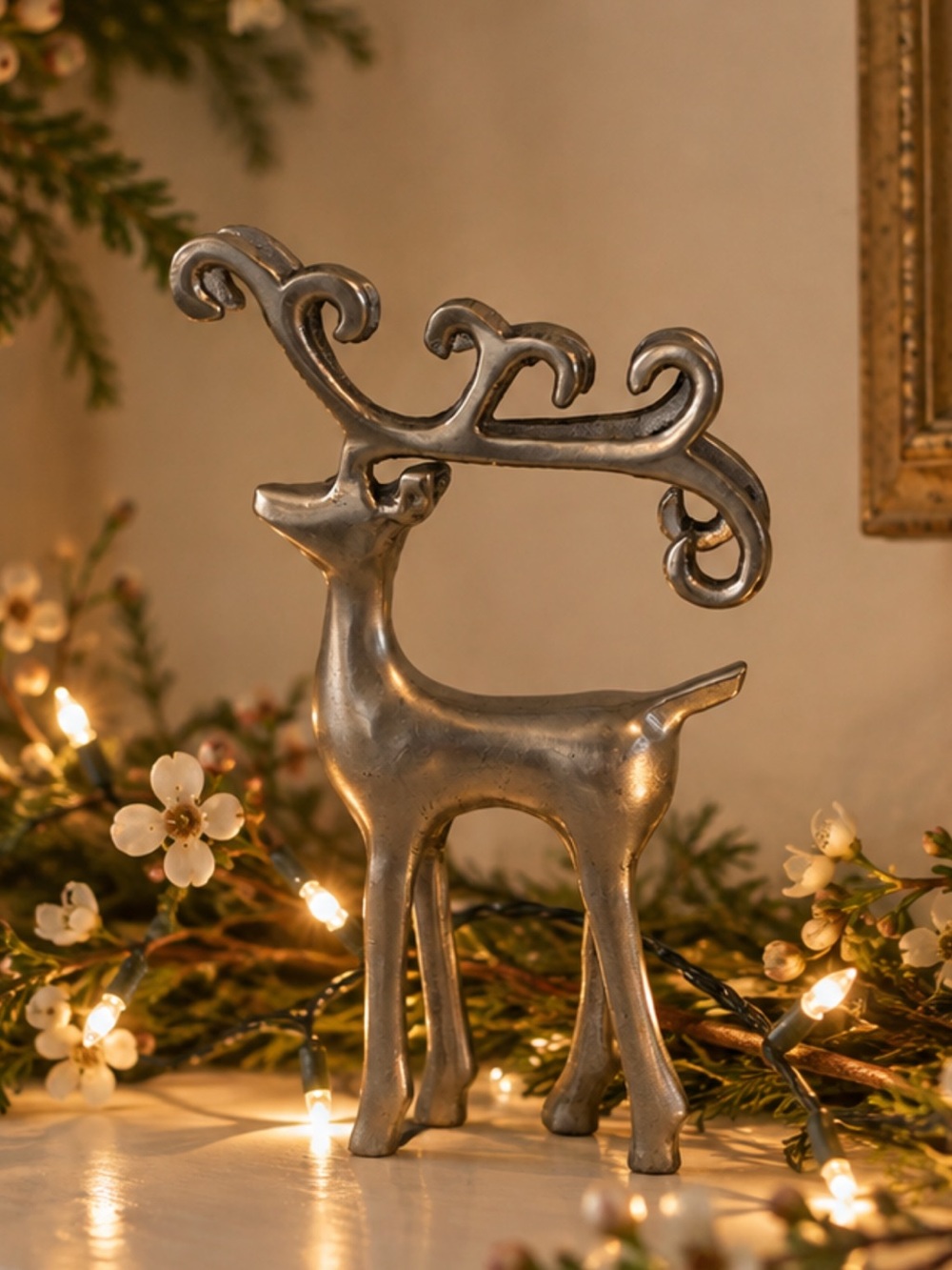 Silver Reindeer Holiday Figurine – Decorative Accent NIB